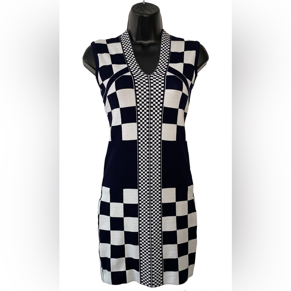 ISMTIDE Women’s Sleeveless Chunky Knitted Plaid Mini Dress—One Size Dark blue